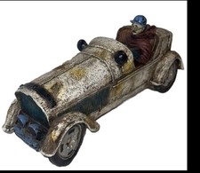 Vintage Classic Large Racing Sport Car 1920’ S Bugatti Sculpture with Driver 10” picture