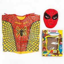 Ben Cooper Spider-Man Halloween Mask Costume Top Vintage 70s Original Box Kids M picture