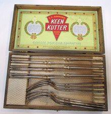 Old 1910s EC Simmons Hardware Keen Kutter St Louis USA 6 Knife Fork Set Wood Box picture