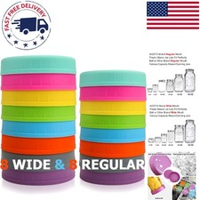 Versatile 16-Pack Colored Mason Jar Lids: 8 Wide & Regular for All Your Storage picture