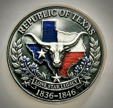Republic Of Texas Challenge Coin-3D-Glossy-Longhorn-Lone Star-Texas Flag picture