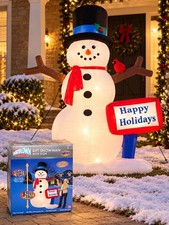 2005 Gemmy Airblown Inflatable 8 Ft Snowman Happy Holidays Sign NEW picture