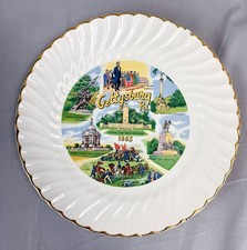 VTG Gettysburg PA 1863 Civil War Souvenir Plate Lincoln Swirl Gold Rim CHIPPED picture