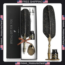 Vintage Feather Pen and Ink Set with Carving Stand for Calligraphy and Writing picture
