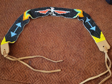 VTG Native American Seed Bead Loom Beaded Headband Hat Band THUNDERBIRD ARROWS picture