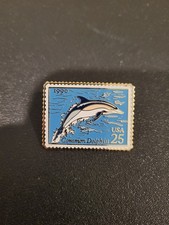 1990 USPS Post Office Dolphin Stamp 25 cent Common lapel hat pin collectible NR picture