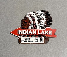 VINTAGE 12” INDIAN LAKE OHIO ARROW PORCELAIN SIGN CAR OIL GAS MOTORCYCLE TRUCK picture