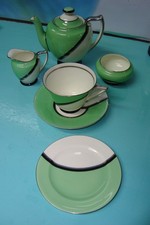 7pc Art Deco Royal Doulton DE LUXE Breakfast bachelor Tea Cup Saucer & Plate set picture