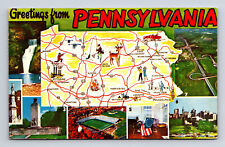 c1963 Pictorial Map Multi-View Greetings From State of Pennsylvania PA Postcard picture