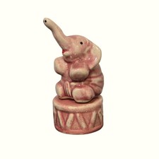 Vintage Japan Pink Porcelain Circus Elephant on Drum Figurine Kitsch Decor 1950s picture
