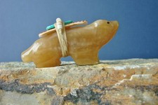 Rare 1970's Honey Travertine Zuni Fetish Wolf Carving By Bernard Homer Jr. (d) picture