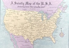 A Saintly Map of The USA- Towns That Actually Exist, Funny Vintage Postcard -new picture