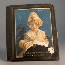 Antique 1900’s Scrapbook Album Of Cards Prints Postcards Ads Holiday Cards RARE picture