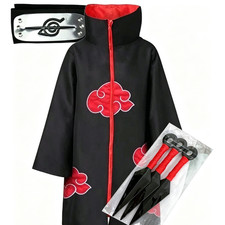 L Size 3‑Piece Naruto Akatsuki High‑Collar Cloak Cosplay Set picture