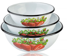 Novomoskovsk Strawberry Enamel Bowl Set of 3 Mixing Bowl [1.6qt,2.7qt,4.2qt] picture