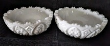 Vtg 60s Pair LE Smith White Milk Glass Arch & Cain Candle Holders #366 Hvy 4.5