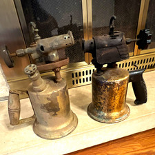 Lot of 2 Vintage Metal Blowtorches Soldering Torches w/ Metal Fuel Tanks picture