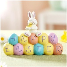 Easter Bunny Figurine on Colorful Eggs, Happy Easter Decor, 4.84 Inch picture