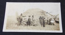 Antique Farmer Harvest Grain Workers-Threshing Crew Bagging Grain-Marked on Back picture
