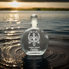 Personalized Etched Baptism, Confirmation, 1st Communion Holy Water Bottle 6oz picture