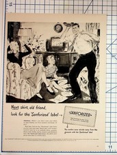 Sanforized Vintage Ad 1940s 50s Funny Shrunken Shirt Family Laundry Ephemera picture