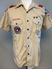 Vintage Boy Scouts of America BSA Uniform Shirt Men’s Medium Woodsman Patches picture
