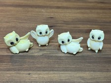 4 Vintage Hong Kong Small Plastic Owl Figures Big Eyes Birds Miniatures Yellow picture