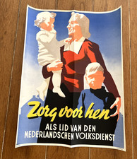 VTG. 1941 ORIGINAL WWII DUTCH PROPAGANDA NVD WINTER RELIEF POSTER picture