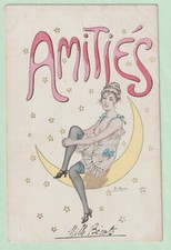 Stunning original French risqué nude Art Deco Amitiés postcard 1910's oct #1003 picture