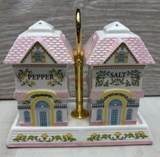 MINT Lenox Spice Village Salt & Pepper Shakers w/ Caddy Carrying Tray NO BOX picture