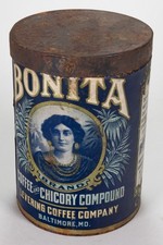 Antique c.1910 Levering Coffee and Chicory Co Bonita Tin Can Decorator Piece picture