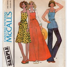 70s Vintage McCalls Sample Back Wrap Apron Pattern Pockets Three Lengths Uncut picture
