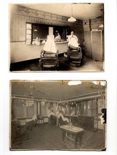 LOT OF (2) Antique c. 1900 Barber Shop Interior Views 5x7” Photo picture