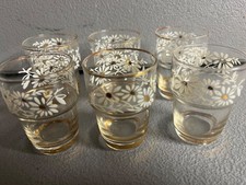 Vintage Set 6 Tchecover Daisy Flower 24kt Gold Shot Glasses Belgium Boussu sprin picture