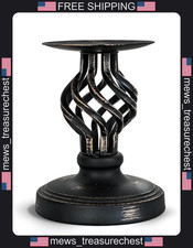Vintage Metal Candle Holder with Distressed Finish and Gold Patterns picture