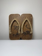 1965 Japanese Geta Wooden Sandals Clogs Izumiya Asakusa Tiger Signed Showa picture