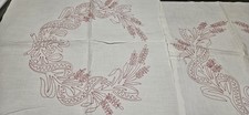Vintage Antique Redwork Embroidery Fabric Pieces x 2 picture