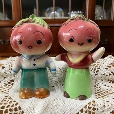 Vtg 1950's Anthropomorphic Vegetable Head Salt & Pepper Shakers made in Japan  picture