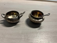 Vintage Maciel Mexican Sterling Silver Individual Salt Cellars & Spoon Set 4pc picture