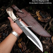 Handmade J2 Steel Crown Stag Antler Hunting Outdoor Camp Bowie Knife Duty Paid picture