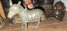 Antique Cast Iron Donkey Mule Still Bank Vintage Gray Original Paint picture