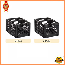16 QUART Plastic Heavy-Duty Plastic Square Milk Crate Black Color, Original 4PK picture