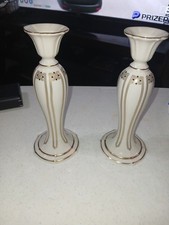 Pair Lenox porcelain Vanguard Candlesticks Candle Sticks Cream-Gold picture