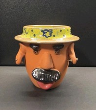 Vintage 2005 Bird Brain Louie Terra Cotta Face Planter Pot with Earrings picture
