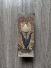 Tulip Candleholder  Vintage  Frosted Glass & Teal Patina Metal Stem Nobel Ball picture