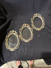 VTG Ornate Brass Filigree  Mini Oval Picture Frames with Glass LOT 3 picture