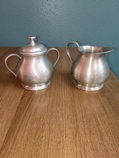Vintage Meeuws & Zoon Holland Pewter Creamer and Covered Sugar Bowl Set Den Haag picture