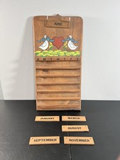 Vintage Wood Perpetual Calendar Goose Heart 90s 80s Granny Core No Numbers picture