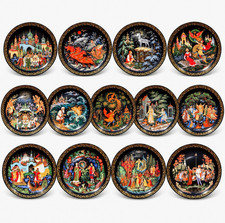 13 Russian Fairy Tale Collector Plates Palekh USSR COA Boxes Complete Collection picture