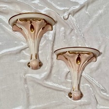 VTG 60's MCM Hollywood-Regency Italian Style Gilded Ceramic Wall Sconces picture